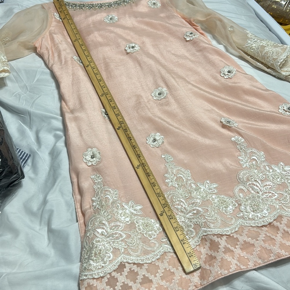 Shalwar kameez duppatta Indian Pakistani wear. Light pink white. Size M (40) - Picture 8 of 17